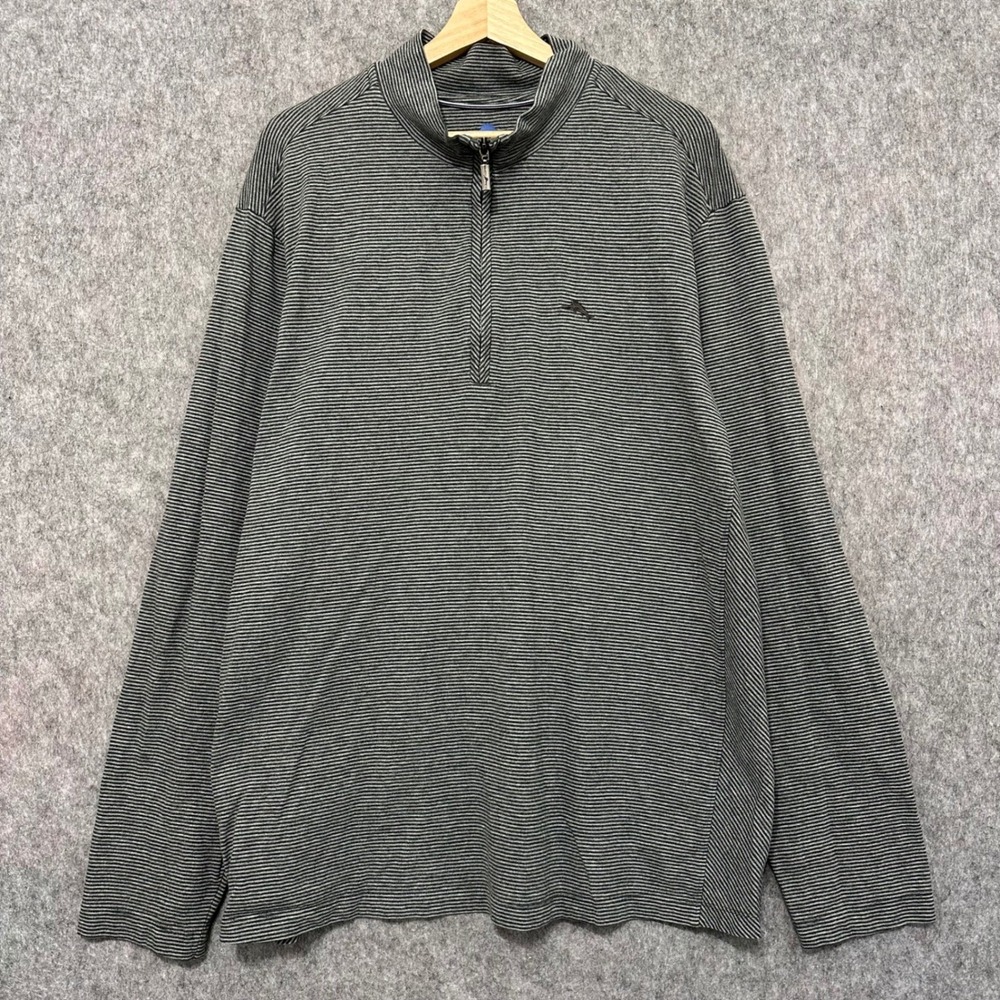 Tommy Bahama Men's 3XL Gray Stripe Quarter Zip Pullover Long Sleeve